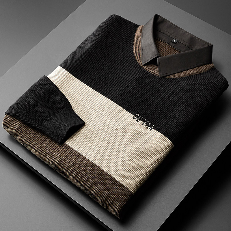 2021 Autumn Winter Shirt Collar Leave two sweater Men's Coloured Embroidered Embroidered Knitwear Trendy for business casual blouses