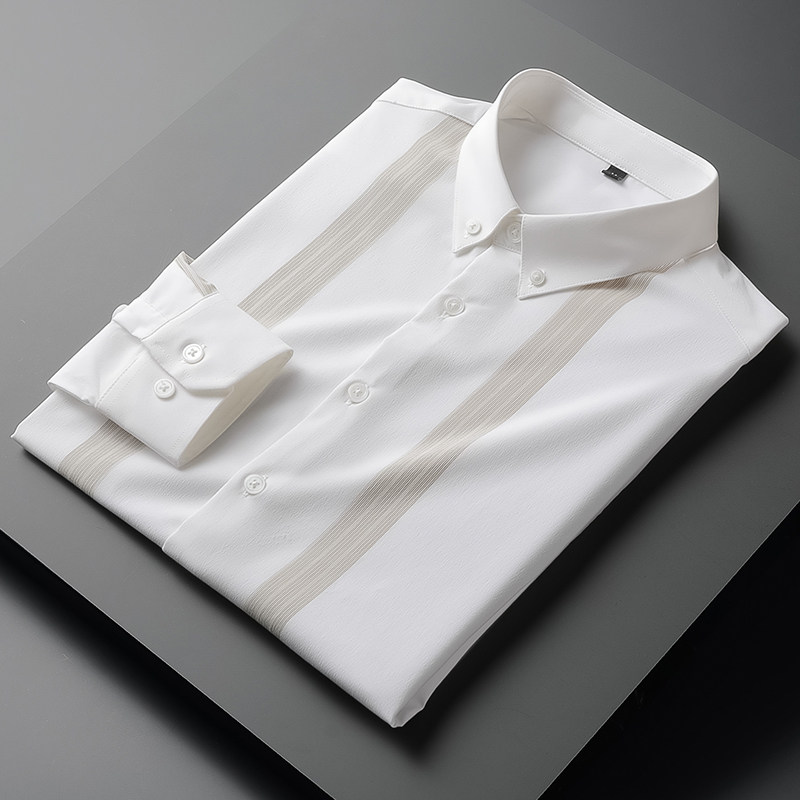 Spring-Autumn Free Ironing Light Business Stripe Positive Dress Up To Work Professional Shirt Male Long Sleeve Casual Inch Sweatshirt For Men's Shirts