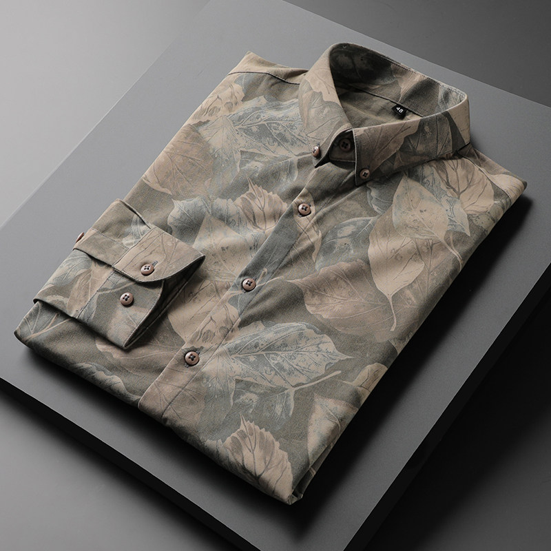 2021 spring and autumn new Korean version long-sleeved shirt men's printed trendy casual slim shirt men's business floral inch shirt