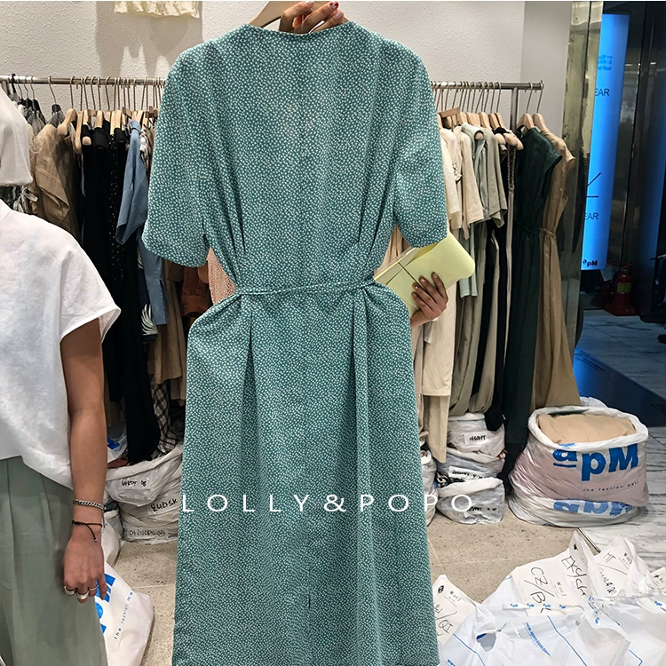 Tại chỗ! Popo Korea Dongdaemun W AND J chính hãng 2019 đầm mới mùa hè Váy hoa nữ cổ chữ V - Sản phẩm HOT