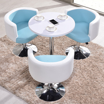 In talks to receive table and chairs Combined milk tea shop Café offices Guests Small Round Table Tempered Glass Tea Table Table and chairs