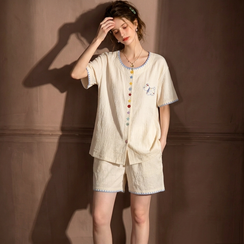 Fenperate2026 Pajamas with Breast Pads for Women 2026 Summer Star Bear Sweet Star Student Home Clothes