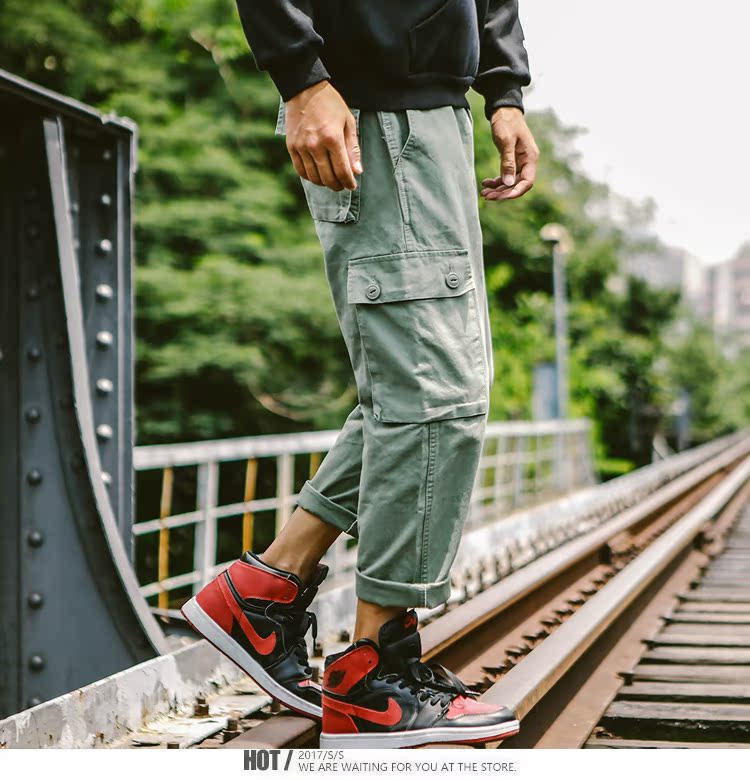 Quần yếm nam và nữ thủy triều thương hiệu hip hop Yu Wenle quần ống rộng rộng siêu lửa quần giản dị quần ulzzang quần nam ống rộng