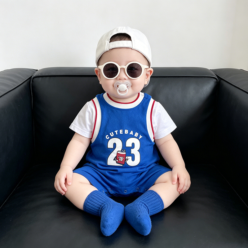 Baby Short-Sleeve Faux Two-Piece Romper for Boys and Girls, Newborn Crawling Suit, Thin Jumpsuit, Sportswear, Outdoor Wear Baby Short-Sleeve Faux Two-Piece Romper for Boys and Girls, Newborn Crawling Suit, Thin Jumpsuit, Sportswear, Outdoor Wear