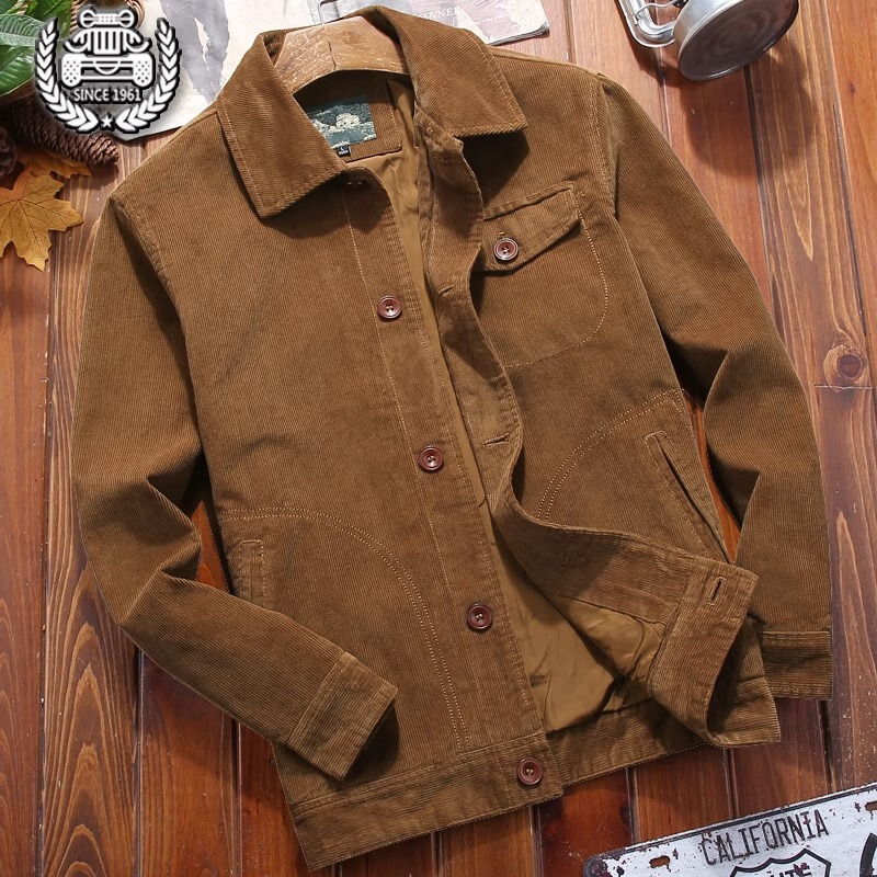 Corduroy Jacket Thin Coat Men's Pure Cotton Corduroy Lapel Workwear Top Loose Retro Casual Spring and Autumn Trendy Corduroy Jacket Thin Coat Men's Pure Cotton Corduroy Lapel Workwear Top Loose Retro Casual Spring and Autumn Trendy