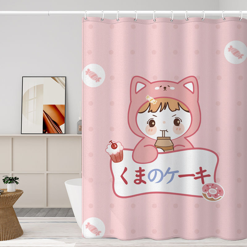 Toilet Waterproof Bath Curture Set with thick polyester cartoon shower curtain anti-mould cut curtain shower curtain without punch hole