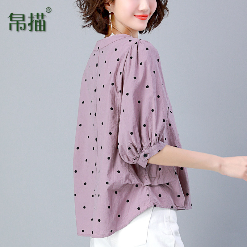 Pure cotton top women's 2021 new summer dress wave point half sleeve loose belly cover middle-aged women's mother short-sleeved t-shirt