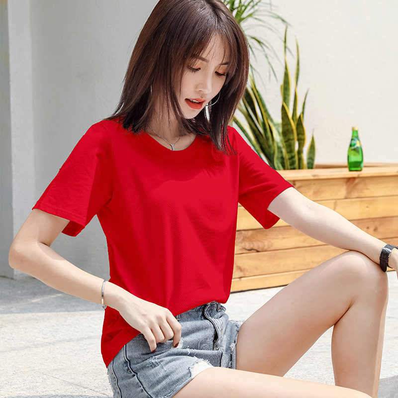 2022 new Korean version design women's round neck big red fashion cotton short-sleeved trendy scheming niche cec loose T-shirt