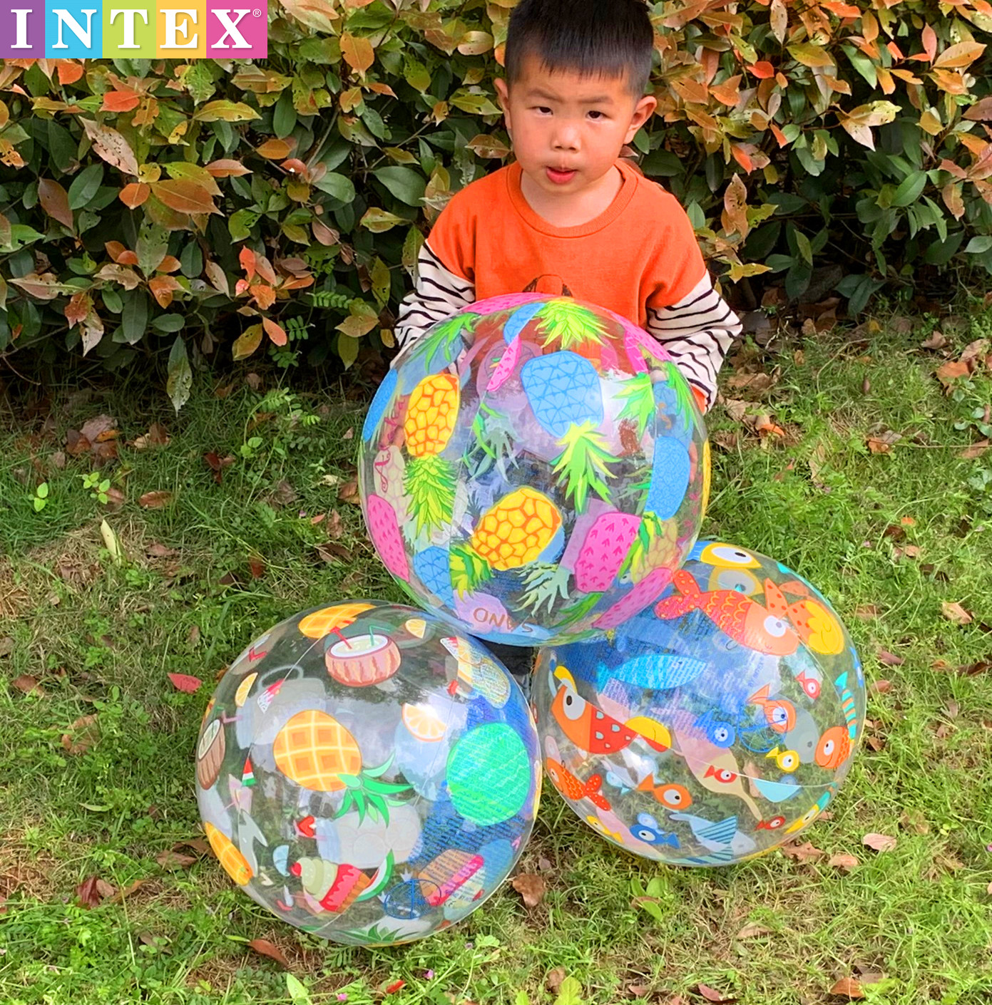 INTEX inflatable beach ball marine world fruit pattern small ball children water play water polo PVC big number ball