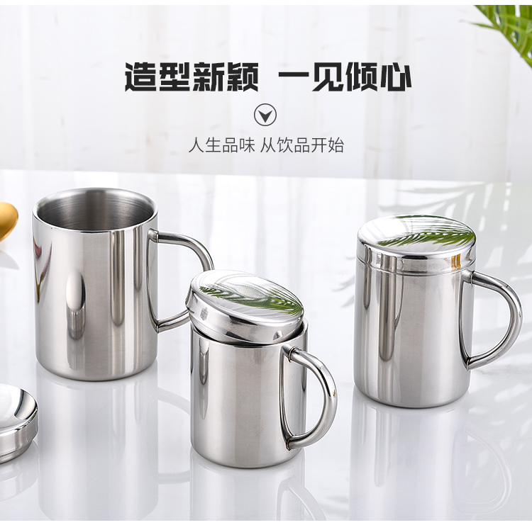 Cốc nước inox 304 đôi cốc uống chống vảy có tay cầm cốc dày có nắp cốc mẫu giáo cốc tay - Tách bình giữ nhiệt cute