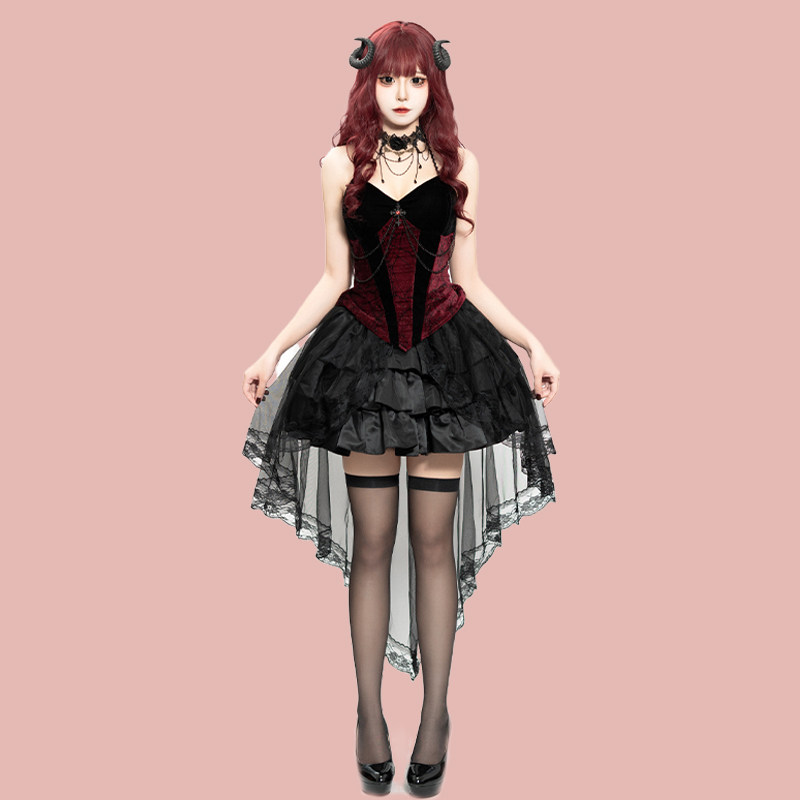 Vampire Countess ~ Dark Halloween Eurasian Cultural Demon Ghost Gothic Style Bride Adult Women's Dress