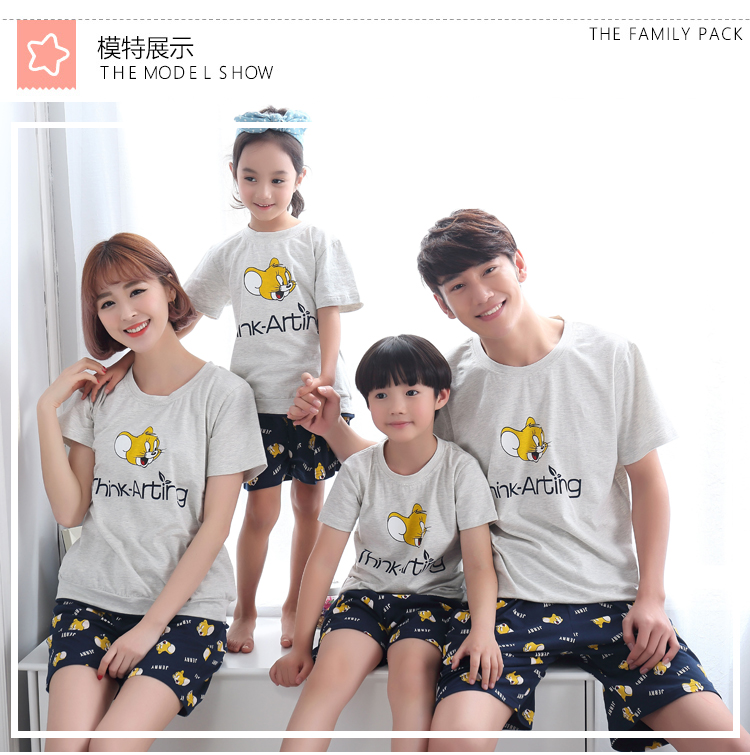 Mùa hè mới cha mẹ và con bông đồ ngủ phim hoạt hình ngắn tay cotton gia đình ba gia đình nhà mẹ và con gái nhà dịch vụ phù hợp với