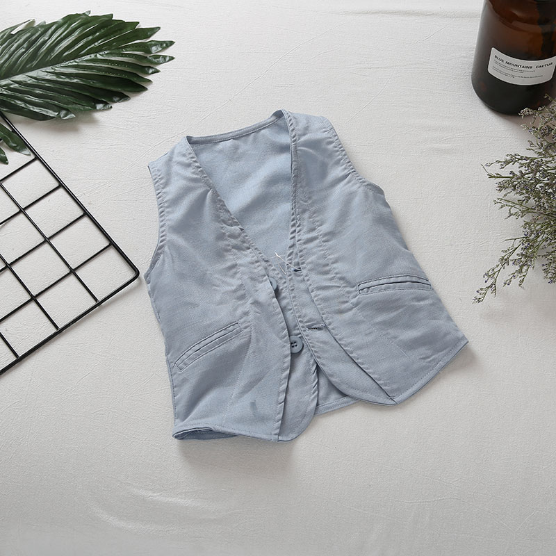 Trẻ em mùa hè của bông và vải lanh phù hợp với vest trắng boy cotton lớp duy nhất vest jacket trung con phần mỏng vest quần áo cho bé