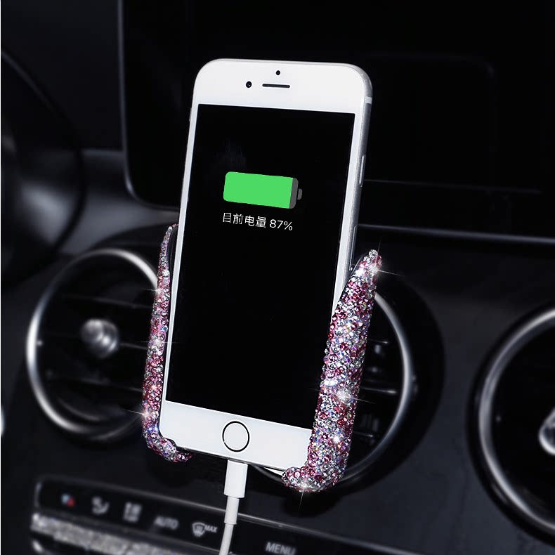 Car mobile phone bracket creative ladies diamond-encrusted navigation air outlet clip bracket paste gravity personalized interior decoration