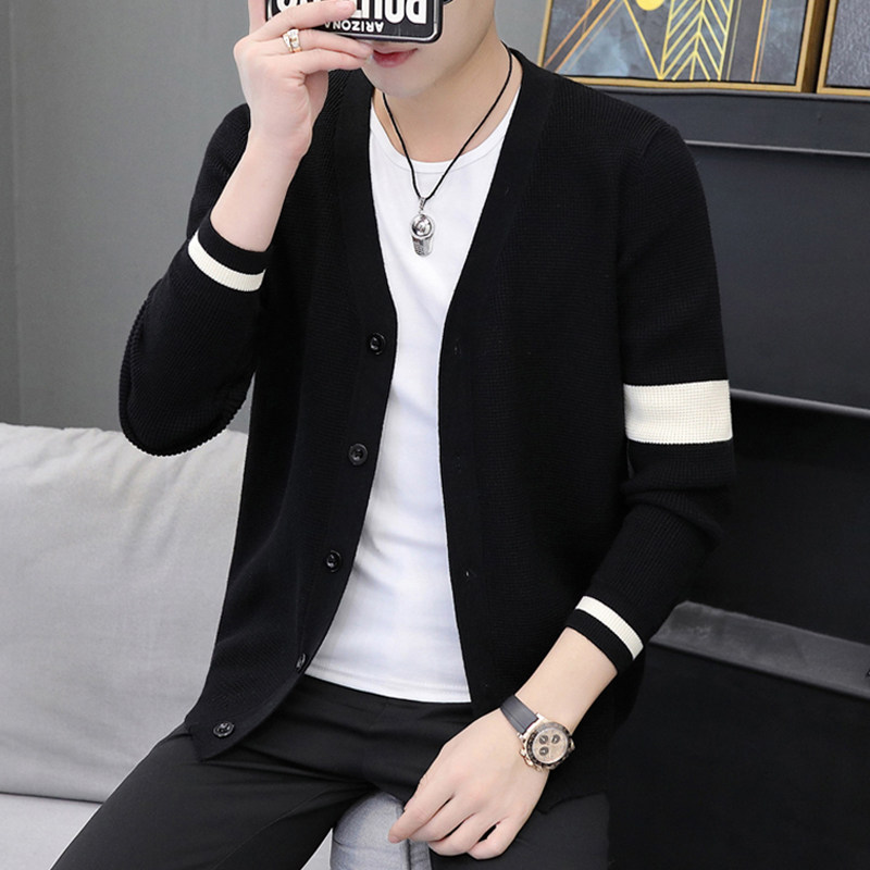 Men's knit cardigan Korean version trend slim V-neck sweater jacket spring and autumn casual versatile dress menswear