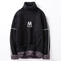 Mens turtleneck sweater winter New Korean version of personality trend sweater plus velvet padded base shirt warm sweater