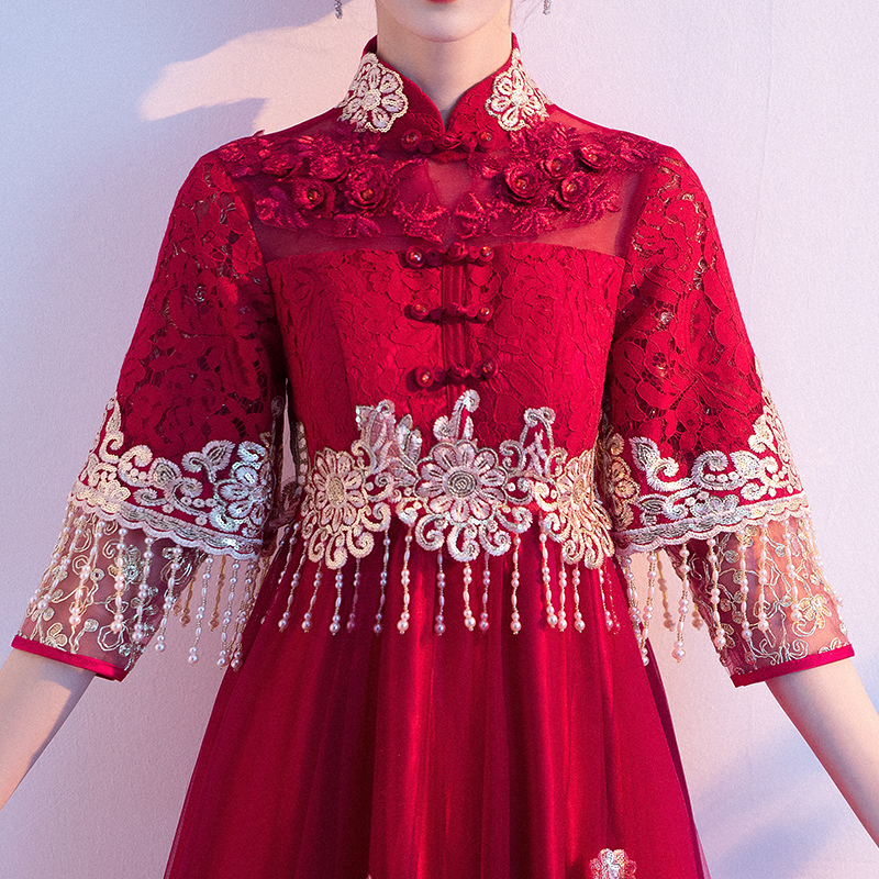 Evening dress for pregnant for bride, plus size, Chinese style, high waist