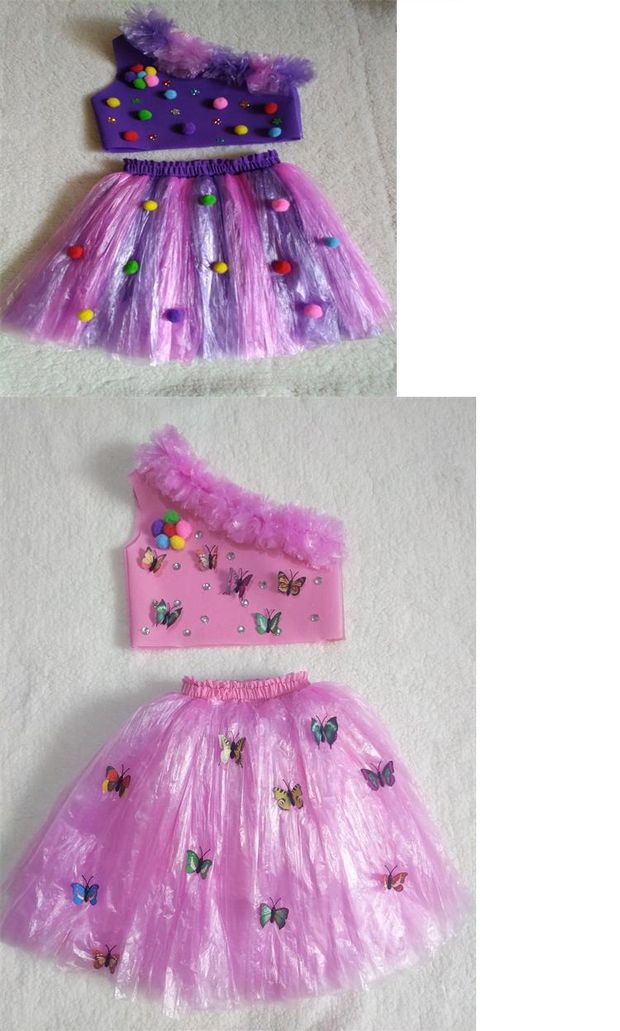 Bảo vệ môi trường quần áo trẻ em trình diễn thời trang mẫu giáo quần áo handmade cô gái sáng tạo cha mẹ trẻ con trình diễn bộ trang phục múa bale đáng yêu