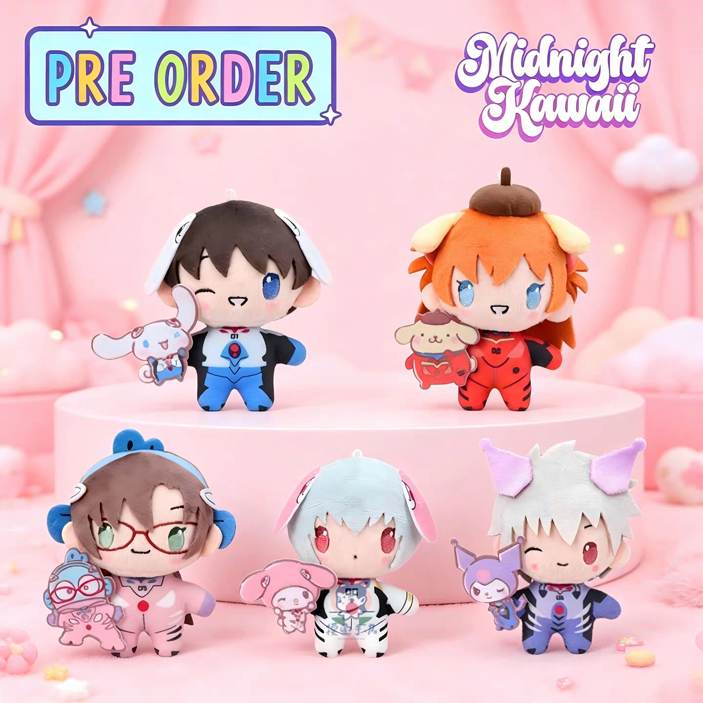 Japanese Version in Stock Sega Eva Neon Genesis Evangelion × Sanrio Asuka Nagisa Kaworu Plush Toy