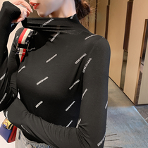 Semi-high collar slim mordale base shirt female spring and autumn 2021 New thin tight-fitting interior black long sleeve T-shirt