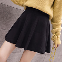 Black knitted pleated skirt womens spring autumn and winter high waist slim short skirt elastic waist a skirt