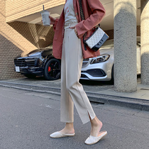 Black suit pants women Summer high waist nine-point trousers hanging small feet pants loose thin straight pipe pants spring and autumn
