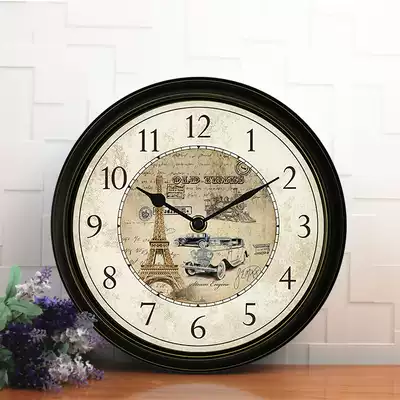 American country retro round decorative mute wall hanging clock living room dining room nostalgic Mediterranean bedroom pastoral