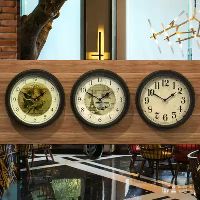 American country retro round decorative mute wall hanging clock living room dining room nostalgic Mediterranean bedroom pastoral