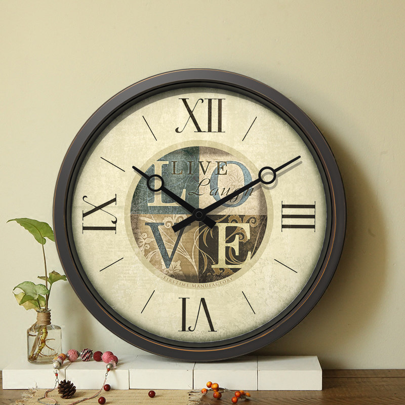 Living room European wall clock mute creative time round bedroom American vintage clock wall clock creative clock dining room