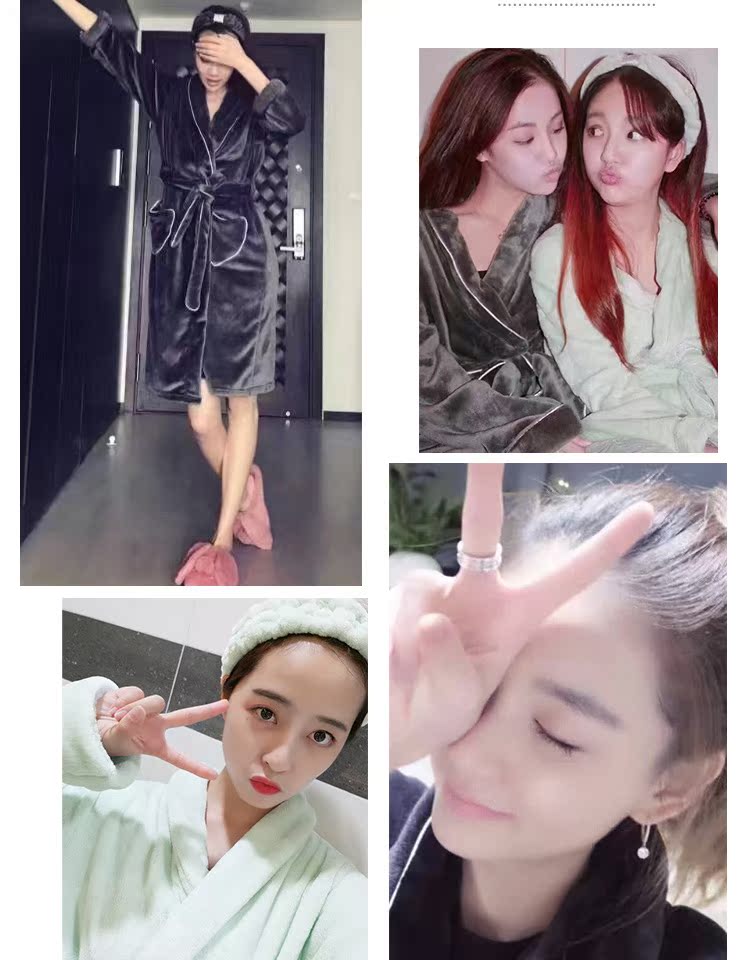 Áo ngủ nữ flannel dày mùa đông cộng với dài gợi cảm ấm áp nam san hô nhung áo choàng đôi đồ ngủ áo choàng tắm nữ mùa đông áo choàng lụa dài tay cho nam