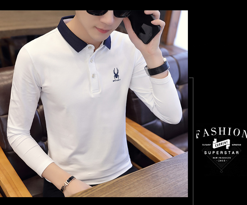 Xu hướng mùa thu Hàn Quốc cổ áo sơ mi dài tay polo 2018 mới đã dẫn đầu áo thun dài tay nam áo polo đẹp