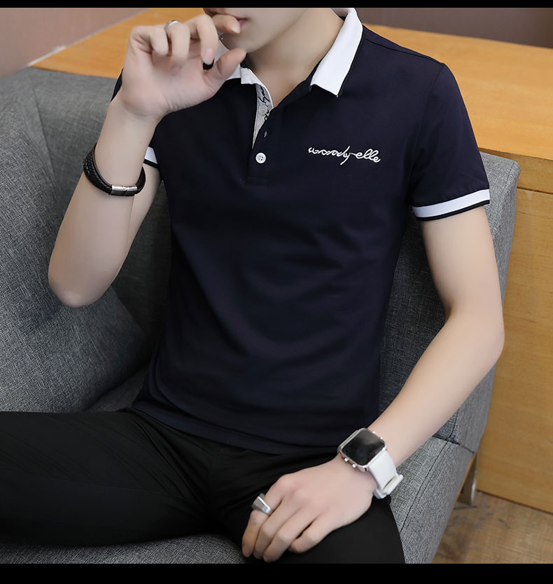 Thời trang nam giản dị áo thun dài tay áo sơ mi cổ áo polo thanh niên thủy triều thêu ve áo mới áo thun nam có cổ hàng hiệu