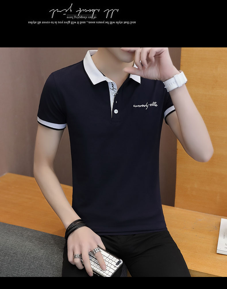 Thời trang nam giản dị áo thun dài tay áo sơ mi cổ áo polo thanh niên thủy triều thêu ve áo mới áo thun nam có cổ hàng hiệu