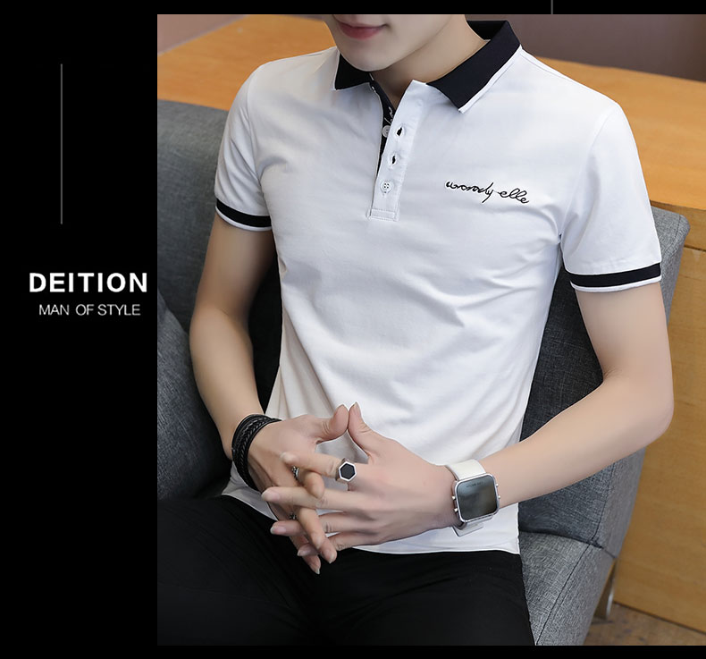 Thời trang nam giản dị áo thun dài tay áo sơ mi cổ áo polo thanh niên thủy triều thêu ve áo mới áo thun nam có cổ hàng hiệu