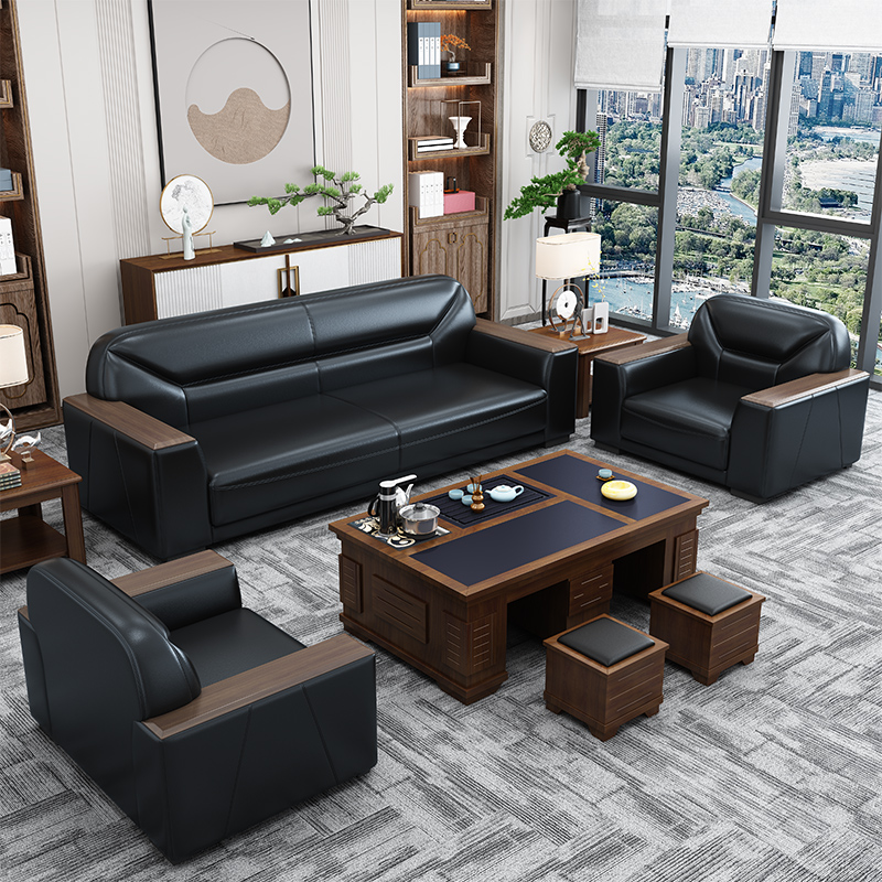 New Chinese office sofa Modern brief approp. office reception for business guests Forehead Tea Table Combinations