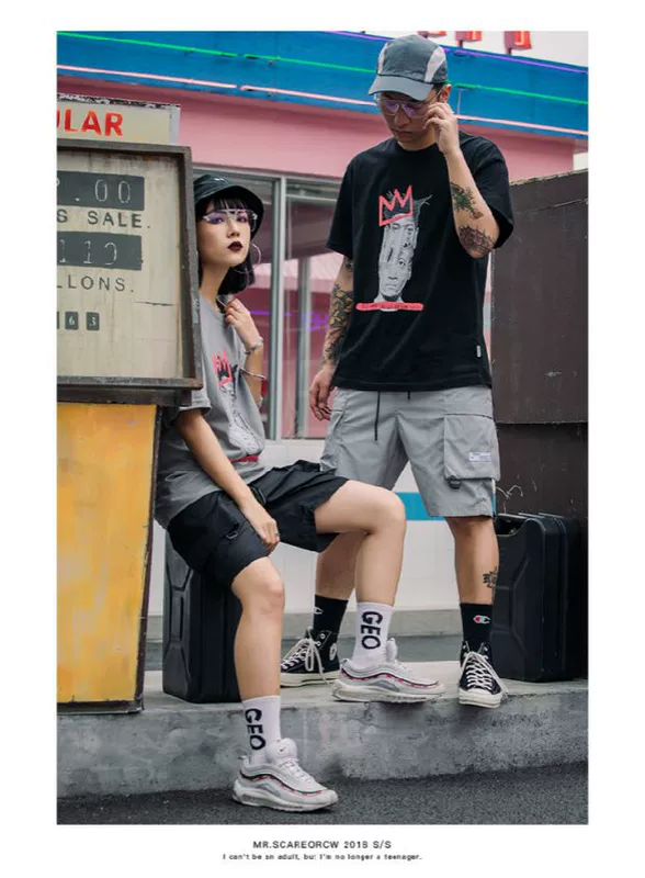 Guochao chức năng hip hop ins siêu lửa dụng cụ quần short nam hiphop lỏng năm quần quần xu hướng đường phố châu Âu và Mỹ