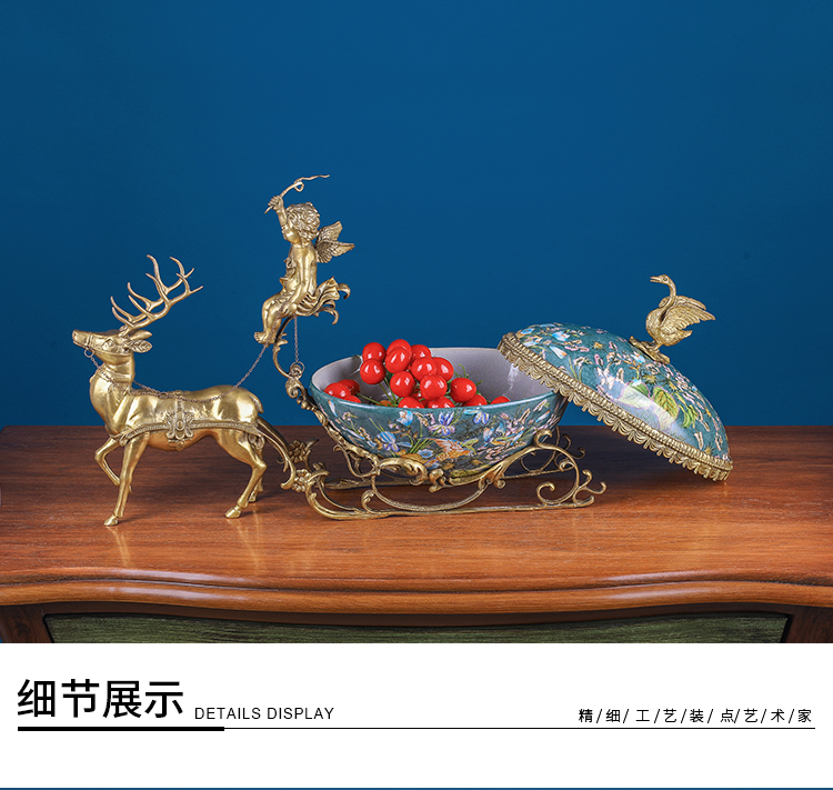 Furnishing articles household act the role ofing is tasted high - grade copper with porcelain deer cart store content box cover European American villa living room porch decoration