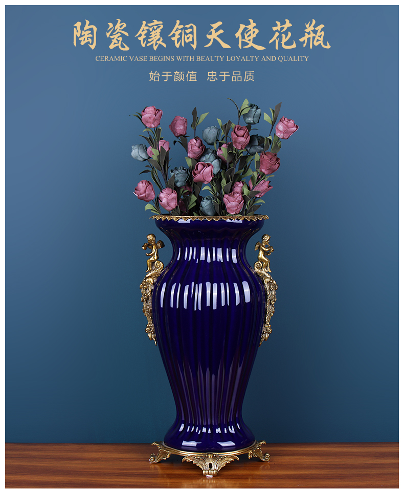 European ceramic inlaid copper flower vase retro creative American household act the role ofing is tasted, the sitting room porch flowers barrels furnishing articles apparatus