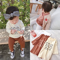 Áo thun cotton cotton cho bé trai mùa xuân Hàn Quốc mới nam nữ trẻ em hoang dã áo sơ mi dài tay mỏng đồ cho bé gái