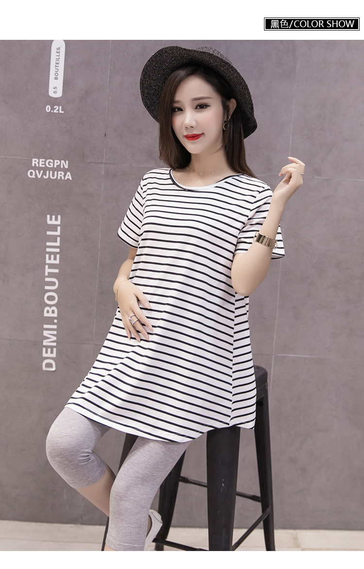 Thai sản dress mùa hè mới 2018 mùa hè phụ nữ mang thai t-shirt Hàn Quốc phiên bản của phụ nữ mang thai phù hợp với ngắn tay phần dài phụ nữ mang thai áo sơ mi