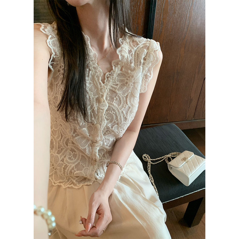 Dajo's Red Label/Flower Vine Floating Branch Is so Beautiful and Gorgeous 。 Fine Glitter Embossed Floral Pattern Water-Soluble Lace Embroidered Top