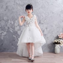 Childrens Dresses Girls Catwalk White Tutu Front Short Back Long Dress Flower girl dress Little host princess dress Autumn