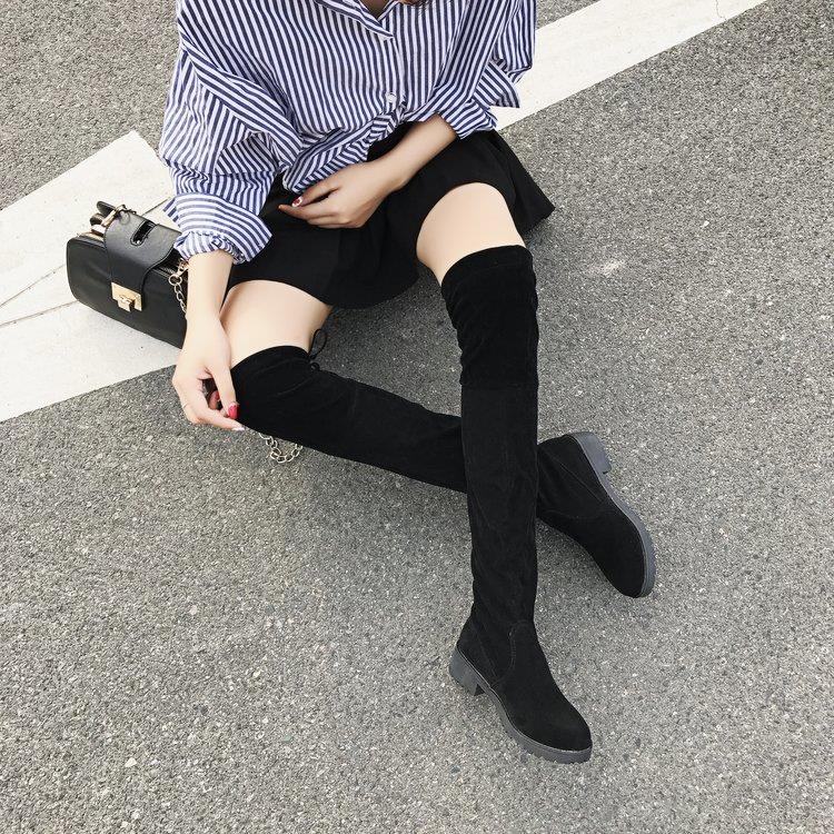秋季款磨砂皮女靴绒面长靴过膝靴内增高瘦腿弹力靴高筒靴流苏靴潮