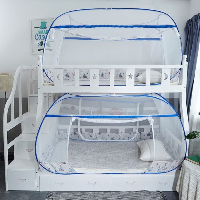 Mother-child bed mosquito net free of installation three-door dormitory upper and lower bunk yurt mosquito net 0 9m 1 2m bed back to the bottom
