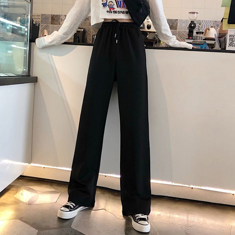 闊腿褲女2020春秋薄款高腰垂感寬鬆直筒顯瘦百搭學生長褲