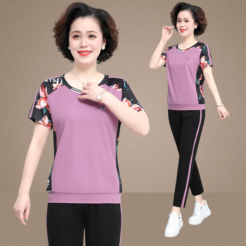 Jordano Middle - aged sports suit female summer thin mom dress 361 fashion pie casual short sleeve trousers