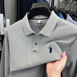 【下摆开叉】保罗100%纯棉长袖polo衫男秋季翻领T恤马标宽松上衣