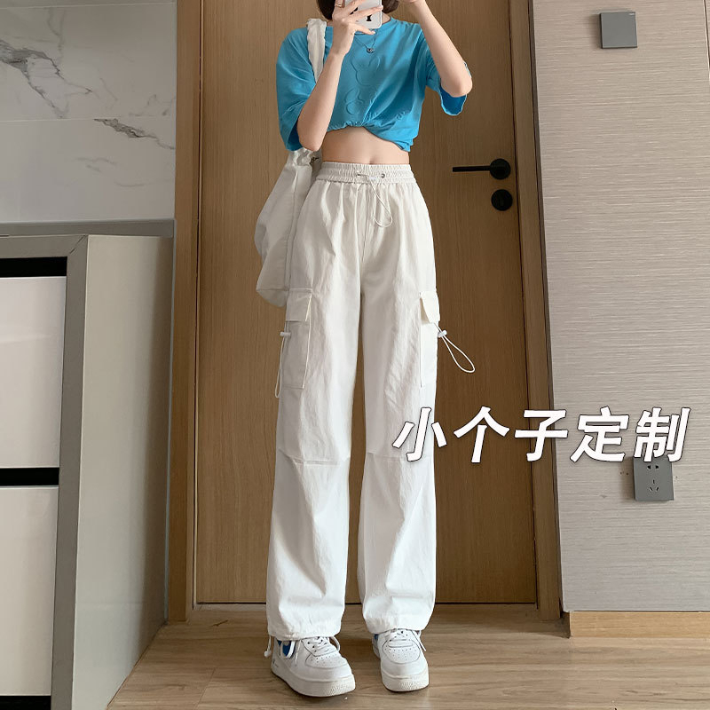 145cm Petite White American-Style Jogger Cargo Pants for Women, Autumn High-Waisted Casual Straight-Leg Pants, Quick-Dry Sports Pants 145cm Petite White American-Style Jogger Cargo Pants for Women, Autumn High-Waisted Casual Straight-Leg Pants, Quick-Dry Sports Pants