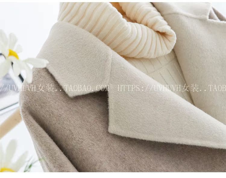 18 mùa thu và mùa đông mới Hàn Quốc hai mặt phù hợp với cổ áo khâu tay cashmere áo khoác ngắn cà vạt len ​​ngắn