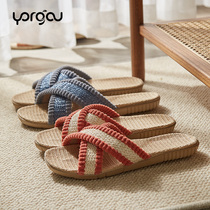 Cross slippers womens stripes linen office womens summer comfortable breathable sweat-absorbing anti-foot sweat-free feet hemp material retro